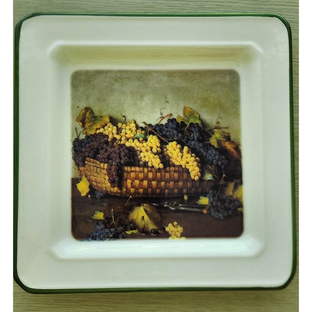 Plate/Trinket Dish-Brunelli-Bread-Cheese-Square-Made in Italy-Grapes in Basket